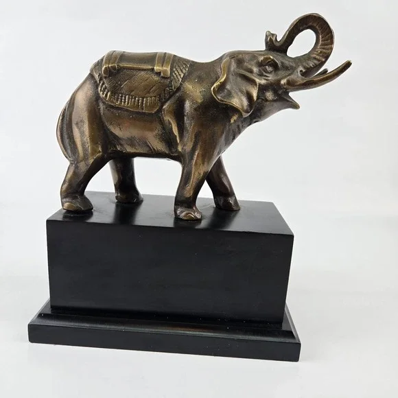 Vtg Elephant Bronze Sculpture - 8x7 Hot Cast, Stunning Wood Base Design.